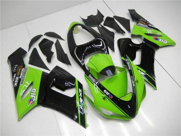 2005-2006 Kawasaki ZX6R Motorcycle Fairings - Green Glossy Black Elf Canada for Sale