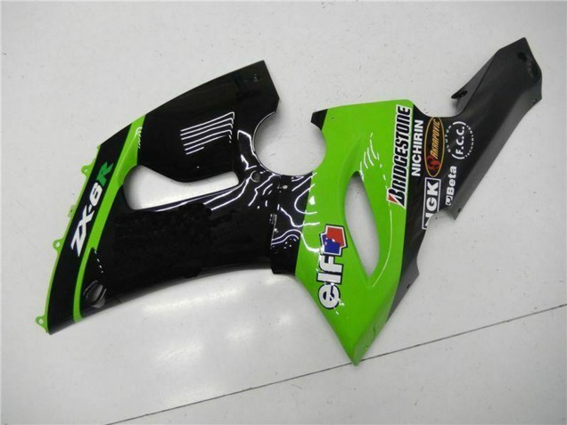 2005-2006 Kawasaki ZX6R Motorcycle Fairings - Green Glossy Black Elf Canada for Sale