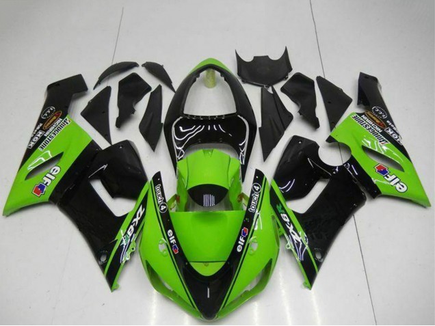 2005-2006 Kawasaki ZX6R Motorcycle Fairings - Green Glossy Black Elf Canada for Sale