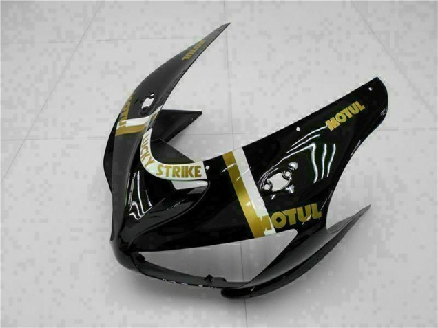 2005-2006 Kawasaki ZX6R Motorcycle Fairings - Glossy Black White Gold Lucky Strike Canada for Sale