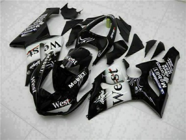 2005-2006 Kawasaki ZX6R Motorcycle Fairings - Glossy Black White West Canada for Sale