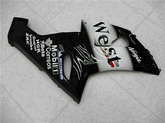 2005-2006 Kawasaki ZX6R Motorcycle Fairings - Glossy Black White West Canada for Sale
