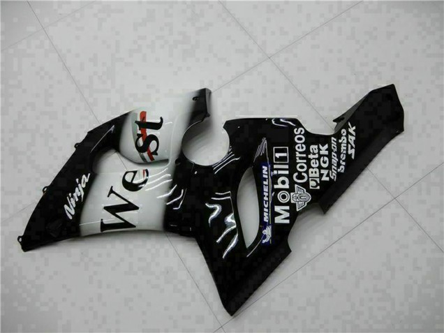 2005-2006 Kawasaki ZX6R Motorcycle Fairings - Glossy Black White West Canada for Sale