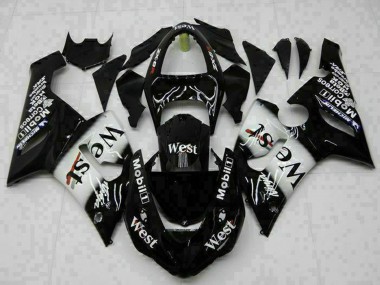 2005-2006 Kawasaki ZX6R Motorcycle Fairings - Glossy Black White West Canada for Sale