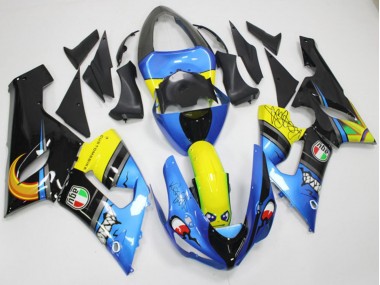 2005-2006 Kawasaki ZX6R Motorcycle Fairings - Blue Yellow Black Shark Canada for Sale