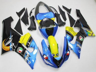 2005-2006 Kawasaki ZX6R Motorcycle Fairings - Blue Yellow Black Shark Canada for Sale