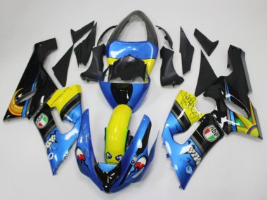 2005-2006 Kawasaki ZX6R Motorcycle Fairings - Blue Yellow Black Shark Canada for Sale