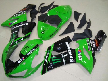 2005-2006 Kawasaki ZX6R Motorcycle Fairings - Green Glossy Black Elf Monster Canada for Sale
