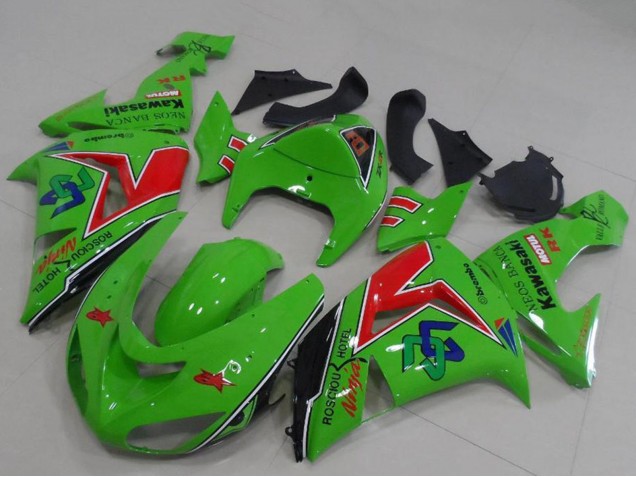 2005-2006 Kawasaki ZX6R Motorcycle Fairings - Green Red Black ENEOS Banca Canada for Sale