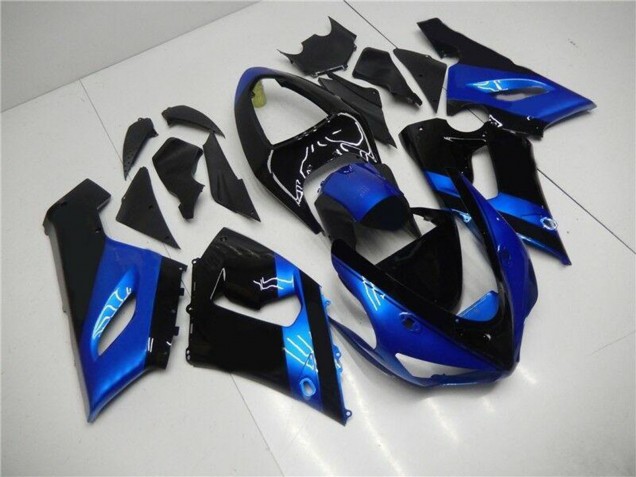2005-2006 Kawasaki ZX6R Motorcycle Fairing Kits - Blue Glossy Black Canada for Sale