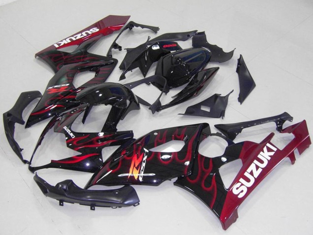 2005-2006 Suzuki GSXR 1000 Motorcycle Fairings - Glossy Black Red Flame Canada for Sale