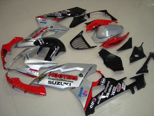 2005-2006 Suzuki GSXR 1000 Motorcycle Fairings - Silver Red Black Hooters Canada for Sale