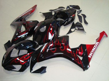 2006-2007 Honda CBR1000RR Motorcycle Fairing Kits - Glossy Black Red Flame Canada for Sale