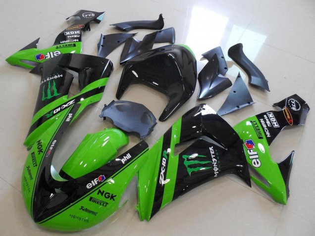 2006-2007 Kawasaki ZX10R Motorcycle Fairings - Green Glossy Black Monster Racing Canada for Sale