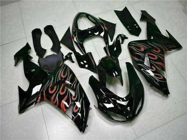 2006-2007 Kawasaki ZX10R Motorcycle Fairing Kits - Glossy Black Red Flame Canada for Sale