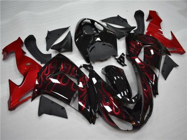 2006-2007 Kawasaki ZX10R Motorcycle Fairing - Glossy Black Red Flame Canada for Sale