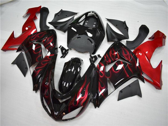 2006-2007 Kawasaki ZX10R Motorcycle Fairing - Glossy Black Red Flame Canada for Sale