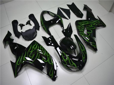 2006-2007 Kawasaki ZX10R Motorcycle Fairings - Glossy Black Green Flame Canada for Sale
