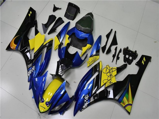 2006-2007 Yamaha YZF R6 Motorcycle Fairings - Blue Yellow Glossy Black Shark Canada for Sale