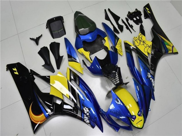 2006-2007 Yamaha YZF R6 Motorcycle Fairings - Blue Yellow Glossy Black Shark Canada for Sale