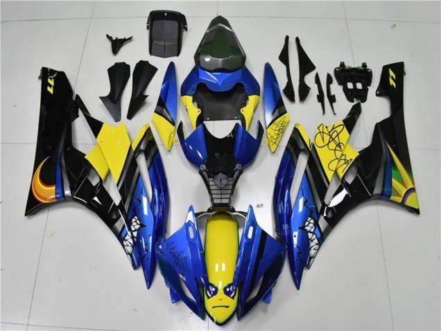 2006-2007 Yamaha YZF R6 Motorcycle Fairings - Blue Yellow Glossy Black Shark Canada for Sale