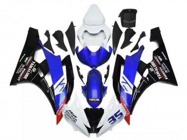 2006-2007 Yamaha YZF R6 Motorcycle Fairings - White Blue Glossy Black Yamalube Becker Carbon Canada for Sale