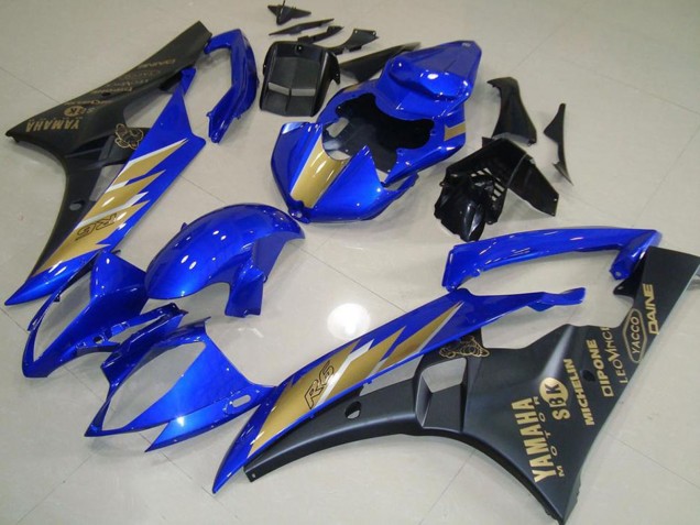 2006-2007 Yamaha YZF R6 Motorcycle Fairings - Blue Gold Matte Black Canada for Sale