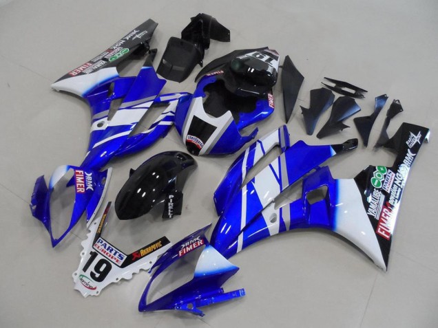 2006-2007 Yamaha YZF R6 Motorcycle Fairings - White Blue Glossy Black Fimer Yamalube Canada for Sale