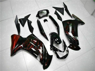 2006-2008 Kawasaki EX650 Motorcycle Fairings - Glossy Black Red Flame Canada for Sale