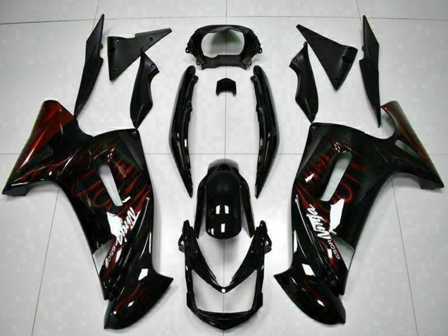 2006-2008 Kawasaki EX650 Motorcycle Fairings - Glossy Black Red Flame Canada for Sale