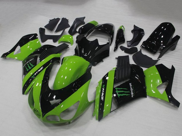 2006-2011 Kawasaki ZX14R ZZR1400 Motorcycle Fairings - Green Glossy Black Monster Canada for Sale