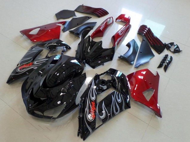 2006-2011 Kawasaki ZX14R ZZR1400 Motorcycle Fairings - Red Glossy Black Silver Flame Canada for Sale