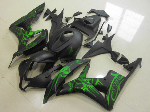 2007-2008 Honda CBR600RR Motorcycle Fairings - Green Matte Black Skull Canada for Sale