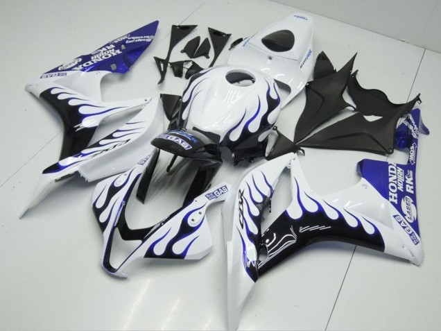 2007-2008 Honda CBR600RR Motorcycle Fairings - White Blue Glossy Black Flame Canada for Sale