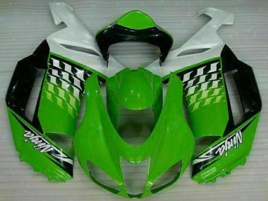 2007-2008 Kawasaki ZX6R Motorcycle Fairings - Green White Ninja Canada for Sale