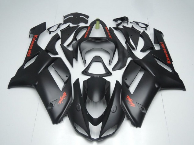 2007-2008 Kawasaki ZX6R Motorcycle Fairings - Matte Black with Red Sticker Canada for Sale