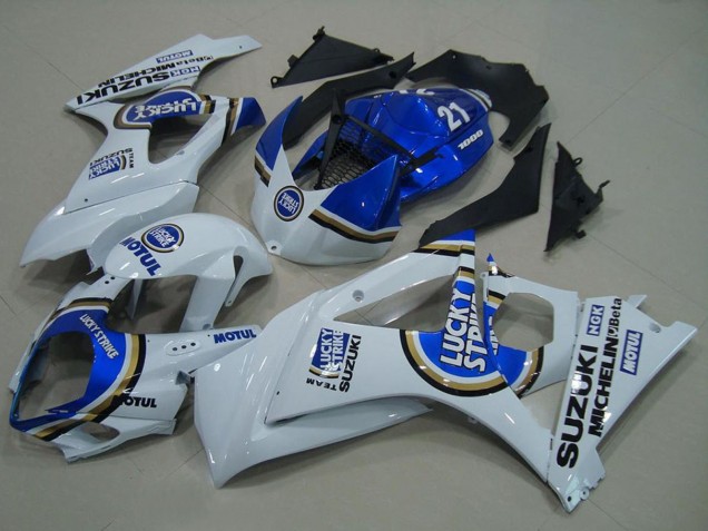 2007-2008 Suzuki GSXR 1000 Motorcycle Fairings - White Blue Lucky Strike Canada for Sale