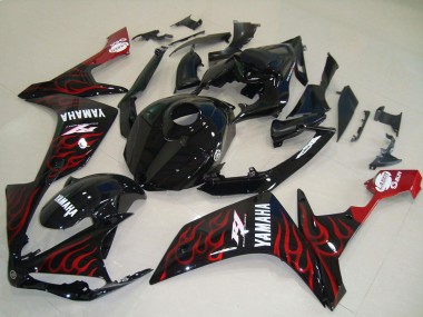 2007-2008 Yamaha YZF R1 Motorcycle Fairings - Glossy Black Red Flame Canada for Sale