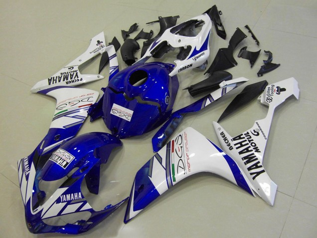 2007-2008 Yamaha YZF R1 Motorcycle Fairings - White Blue Becker Motul Canada for Sale