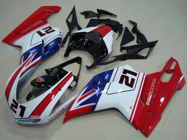 2007-2014 Ducati 1198 Motorcycle Fairings - White Red Blue Glossy Black 21 Canada for Sale
