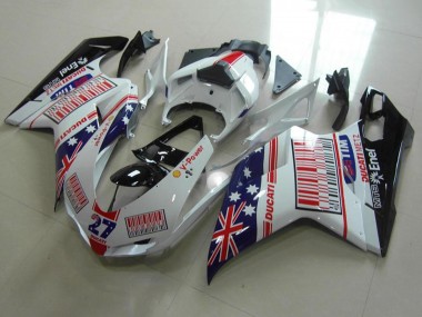 2007-2014 Ducati 848 1098 1198 Motorcycle Fairings - White Blue Red Glossy Black American Flag Tim 27 Canada for Sale