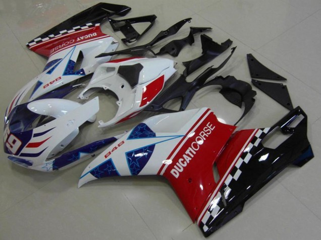 2007-2014 Ducati 848 Motorcycle Fairing - White Red Blue Glossy Black Corse 69 Canada for Sale