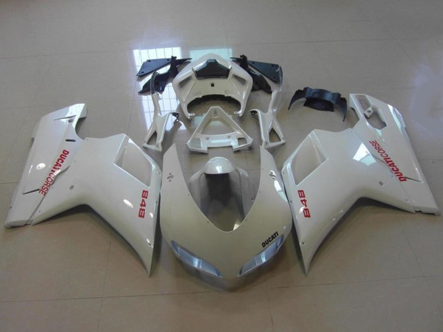 2007-2014 Ducati 848 Motorcycle Fairings - Glossy White Red Decals Canada for Sale