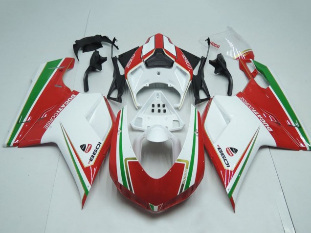 2007-2014 Ducati 1098 Motorcycle Fairings - White Red Green Stripe Canada for Sale