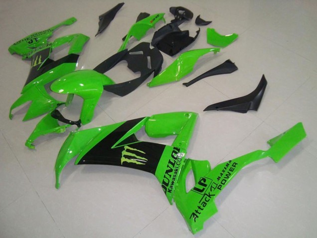 2008-2010 Kawasaki ZX10R Motorcycle Fairings - Green Black Monster Dunlop Canada for Sale