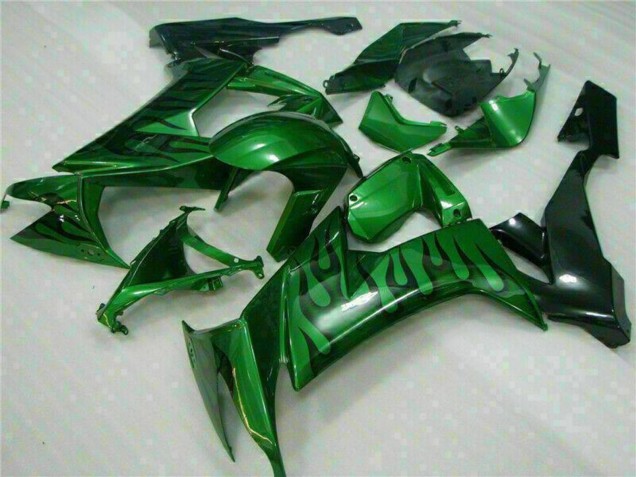2008-2010 Kawasaki ZX10R Motorcycle Fairings - Glossy Black Green Flame Canada for Sale