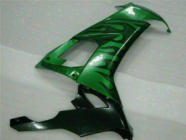 2008-2010 Kawasaki ZX10R Motorcycle Fairings - Glossy Black Green Flame Canada for Sale
