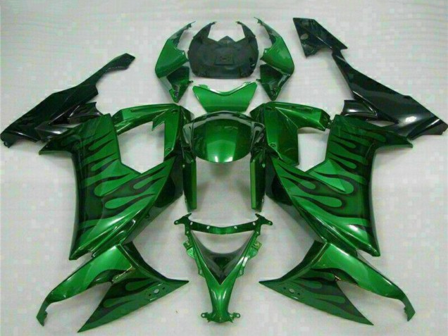 2008-2010 Kawasaki ZX10R Motorcycle Fairings - Glossy Black Green Flame Canada for Sale