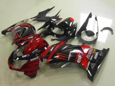 2008-2012 Kawasaki ZX250R Motorcycle Fairings - Candy Red Glossy Black Elf Touch4 Monster Canada for Sale