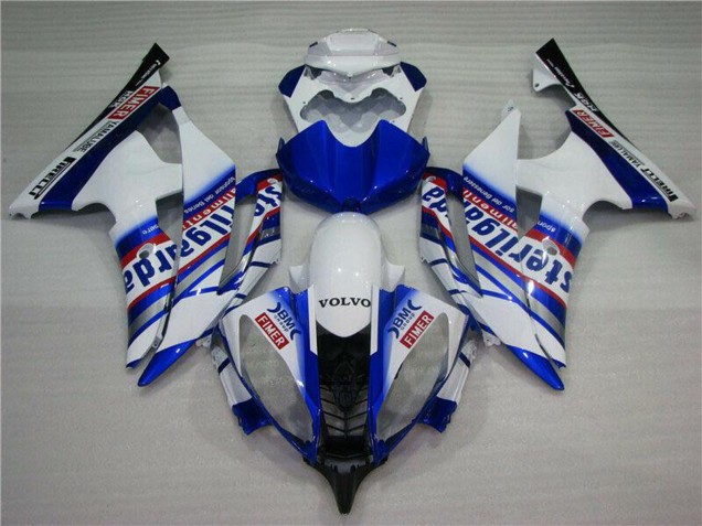 2008-2016 Yamaha YZF R6 Motorcycle Fairings - White Blue Red Sterilgarda Volvo Fimer Yamalube Canada for Sale